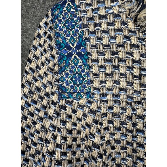 Chicos Tweed Jacket Size 1/US 8/10 Blue Zip Up Mixed Media Classy Preppy Blazer - Picture 9 of 13
